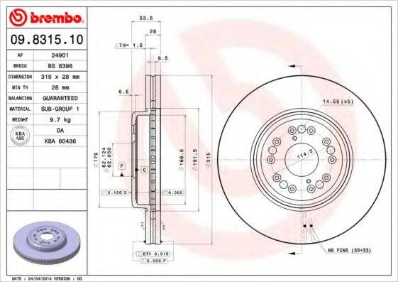 Тормозной диск BREMBO 09.8315.10