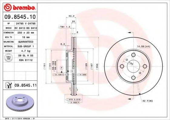 Тормозной диск BREMBO 09.8545.11
