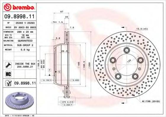 Тормозной диск BREMBO 09.8998.11