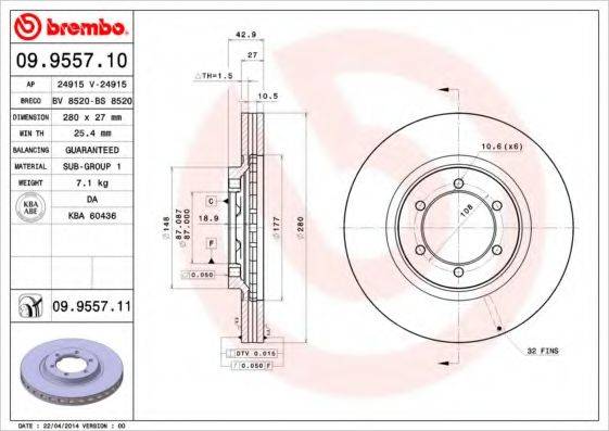 Тормозной диск BREMBO 09.9557.11