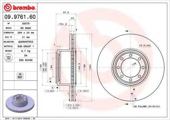 Тормозной диск BREMBO 09.9761.60