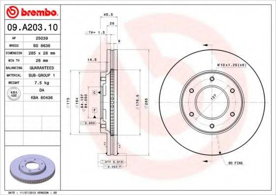 Тормозной диск BREMBO 09.A203.10