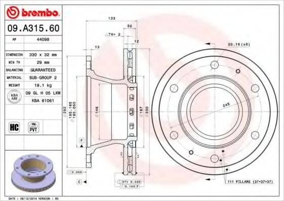 Тормозной диск BREMBO 09.A315.60