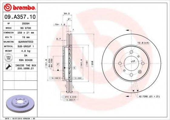 Тормозной диск BREMBO 09.A357.10