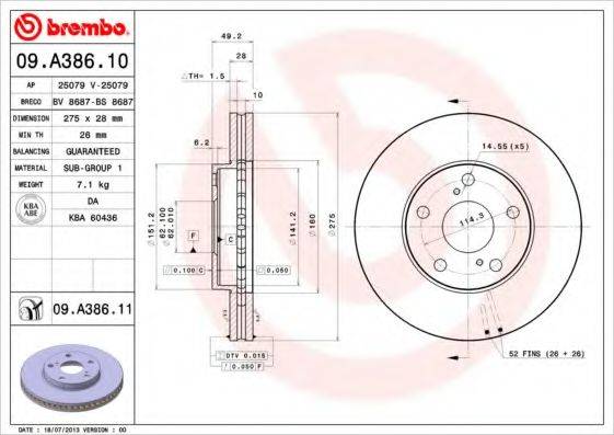 Тормозной диск BREMBO 09.A386.10