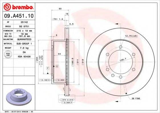 Тормозной диск BREMBO 09.A451.10