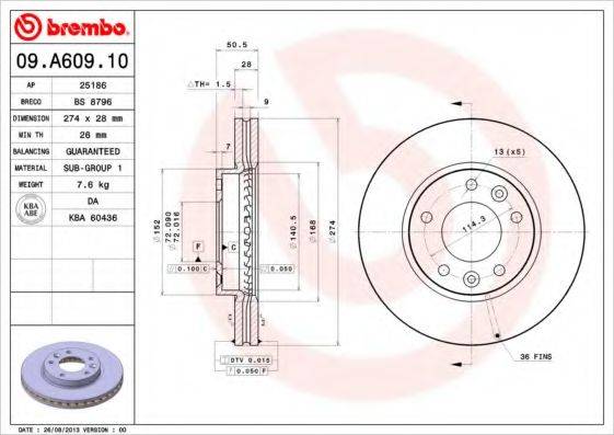 Тормозной диск BREMBO 09.A609.10