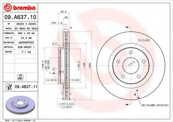 BREMBO 09A63710 Тормозной диск