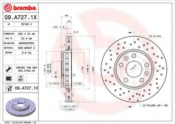 Тормозной диск BREMBO 09.A727.1X