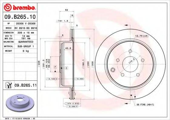 гальмівний диск BREMBO 09.B265.10