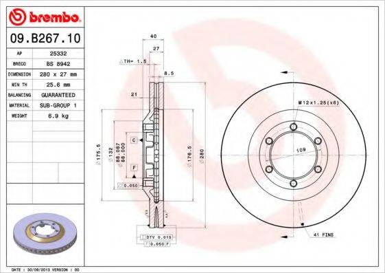Тормозной диск BREMBO 09.B267.10