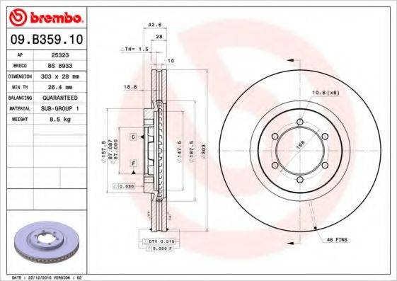 гальмівний диск BREMBO 09.B359.10