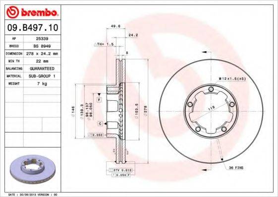 Тормозной диск BREMBO 09.B497.10
