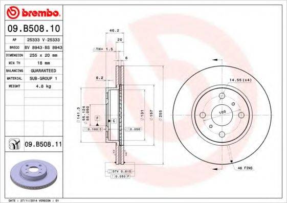 Тормозной диск BREMBO 09.B508.11