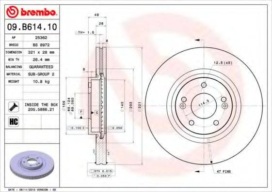 Тормозной диск BREMBO 09.B614.10