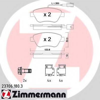 Комплект гальмівних колодок, дискове гальмо ZIMMERMANN 23706.180.3