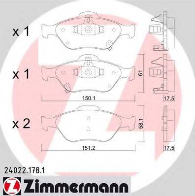 Комплект гальмівних колодок, дискове гальмо ZIMMERMANN 24022.178.1