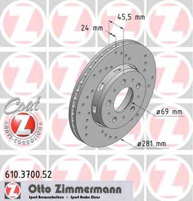 гальмівний диск ZIMMERMANN 610.3700.52