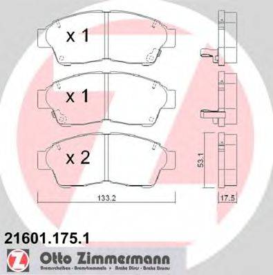 Комплект гальмівних колодок, дискове гальмо ZIMMERMANN 21601.175.1