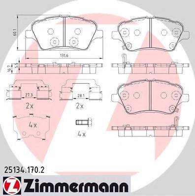 Комплект гальмівних колодок, дискове гальмо ZIMMERMANN 25134.170.2