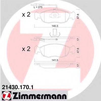 Комплект гальмівних колодок, дискове гальмо ZIMMERMANN 21430.170.1