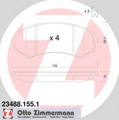 Комплект гальмівних колодок, дискове гальмо ZIMMERMANN 23488.155.1