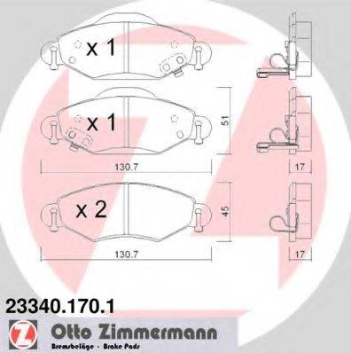 Комплект гальмівних колодок, дискове гальмо ZIMMERMANN 23340.170.1
