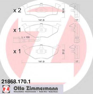Комплект гальмівних колодок, дискове гальмо ZIMMERMANN 21868.170.1